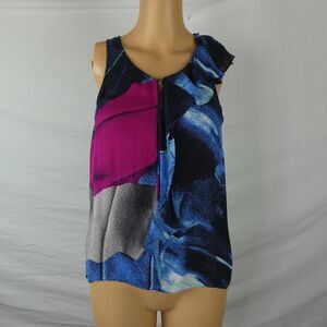 Leifsdottir Anthropologie Gemma Silk Ruffle Blouse Sleeveless Floral Career Sz 0